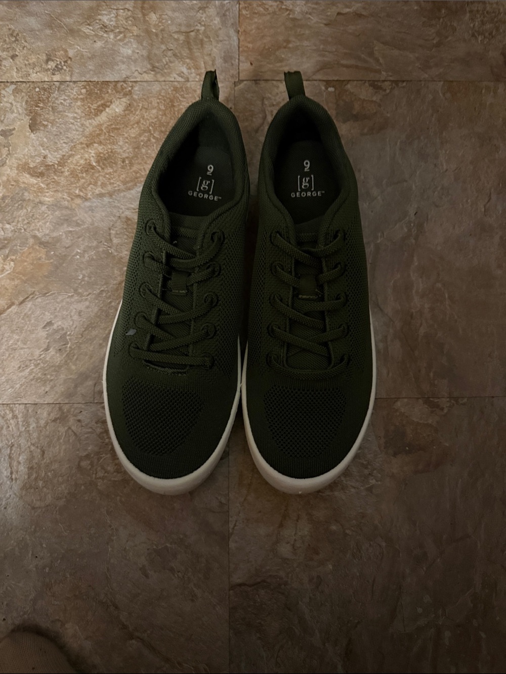 George Men's Dark Olive Knit Lace-Up Sneakers with White Sole